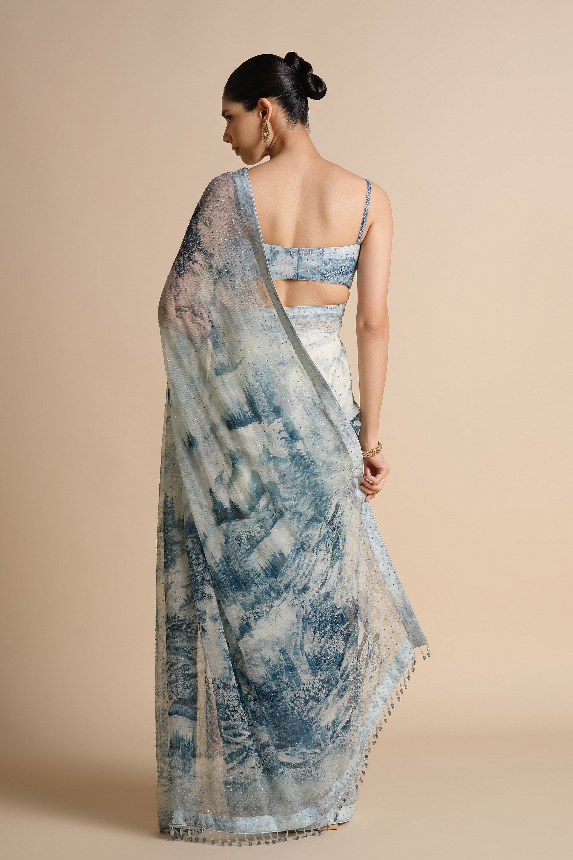 Morava Sequin Chiffon Saree - Powder Blue, Powder Blue, image 7